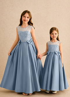 Azazie Candy Girl Abiti da Ragazza di Fiori Abito Principessa in Raso Opaco Fiocco Blu Polveroso image3