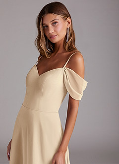 Azazie Marley Bridesmaid Dresses Champagne A-Line Off the Shoulder Chiffon Convertible Dress image8