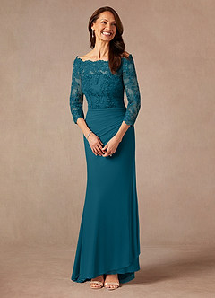 Azazie Rhonda Mother of the Bride Dresses Ink Blue Mermaid Off the Shoulder Mesh Dress image5