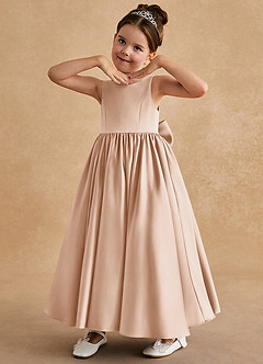 Azazie Bettie Blumenmädchenkleider A-Linie Schleifen Matte Satin Kleid Englisches Rosa image2
