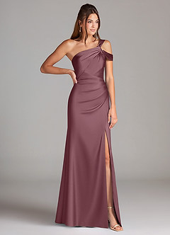 Azazie Wynter Bridesmaid Dresses Amethyst Sheath One Shoulder Stretch Satin Dress image4