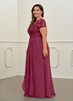 Azazie Dunja Mother of the Bride Dresses Mulberry A-Line V-Neck Lace Chiffon Dress image5