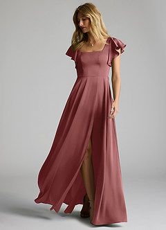 Azazie Bondi Robes de demoiselle d'honneur Robe Trapèze en Satin extensible Arc Améthyste image6