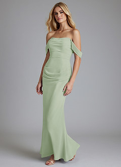 Azazie Luiza Probar vestidos en casa Vestido de Salvia Polvorienta de Gasa de Corte Sirena con Vestidos sin tirantes image1