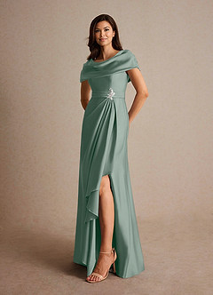 Azazie Branford Abiti per la Madre della Sposa Abito A-Line in Raso Elasticizzato Plissettato Salvia Argentata image8