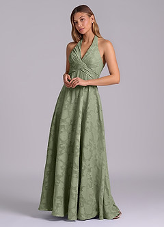 Azazie Tessie Bridesmaid Dresses Pistachio A-Line Pleated Floral Burnout Dress image4