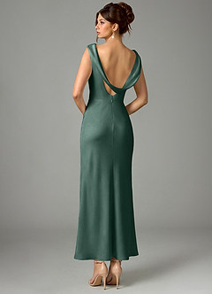 Azazie Kieryn Bridesmaid Dresses Eucalyptus Mermaid Pleated Stretch Satin Dress image5