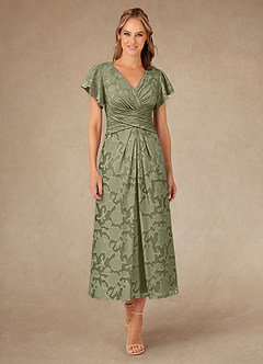 Azazie Vera Mother of the Bride Dresses Pistachio A-Line Pleated Floral Burnout Dress image1