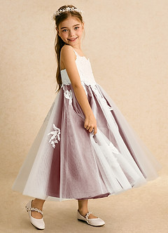 Azazie Coraline Flower Girl Dresses Ivory Amethyst A-Line Lace Dress image5