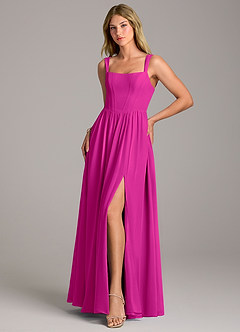 Azazie Rosaline Bridesmaid Dresses Fuchsia A-Line Side Slit Chiffon Dress image3