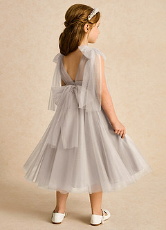 Azazie Dori Robe Demoiselle D'honneur Fillette Robe Trapèze en Tulle Rayé Givre image3