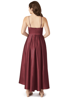 Azazie Jemima Junior A-Linie mit Taschen Stretch-Satin Kleid Merlot image2