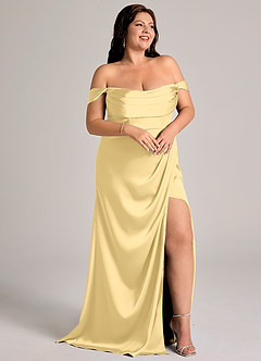 Azazie Johana Robes de demoiselle d'honneur Robe Sirène Convertible en Satin extensible Épaule décolletée Beurre image11