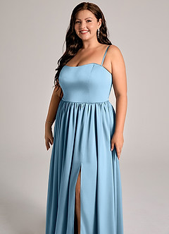 Azazie Calianna Robes de demoiselle d'honneur Robe Trapèze Convertible en Satin extensible Épaule décolletée Acier Bleuté image11