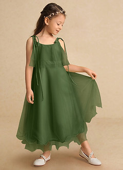 Azazie Bunie Flower Girl Dresses Olive A-Line Spaghetti Strap Tulle Dress image2