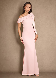 Azazie Myers Mother of the Bride Dresses Blushing Pink Mermaid Pleated Stretch Crepe Dress image3