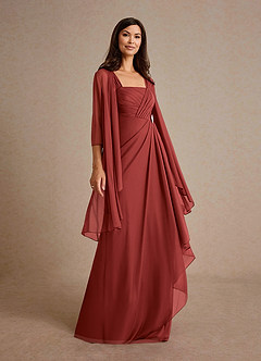 Azazie Clinton Mother of the Bride Dresses Rust A-Line Pleated Mesh Dress image2