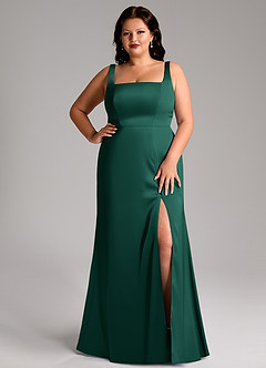 Azazie Frostine Bridesmaid Dresses Emerald A-Line Bow Stretch Satin Dress image14