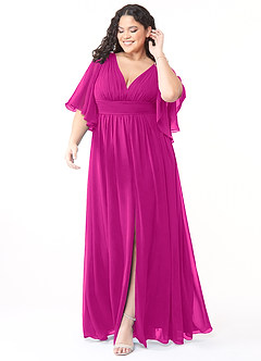 Azazie Temeka Abiti da Damigella Abito A-Line in Chiffon Increspato Fucsia image7