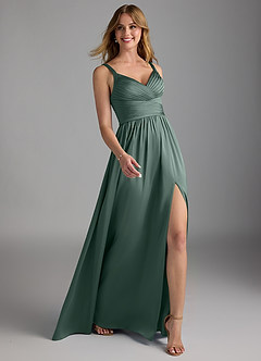 Azazie Chanel Bridesmaid Dresses Sea Moss A-Line Pleated Stretch Satin Dress image6
