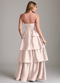 Azazie Faye Bridesmaid Dresses Blushing Pink A-Line Ruched Stretch Satin Dress image2