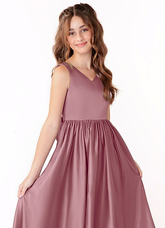 Azazie Hathaway Junior Vintage Mauve A-Line Bow Stretch Satin Dress image5