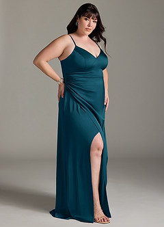 Azazie Marchella Robes de demoiselle d'honneur Robe Trapèze en Satin extensible Corset Bleu Encre image9