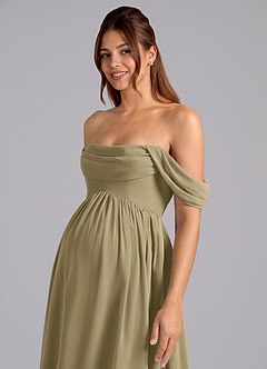 Azazie Saige 임산부 신부 들러리 드레스 A라인 주름진 쉬폰 플로어 길이 드레스 image6