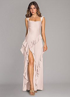Azazie Sloane Bridesmaid Dresses Blushing Pink A-Line Sweetheart Neckline Stretch Satin Dress image1