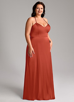 Azazie Mei Vestidos de madrinha de casamento Vestido Ferrugem de Cetim elástico de Linha A image10