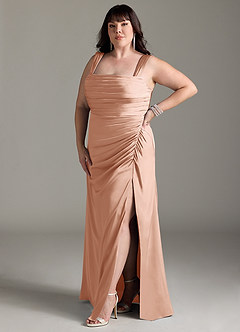 Azazie Jesaphine Bridesmaid Dresses Rose Gold Sheath Bow Stretch Satin Dress image11