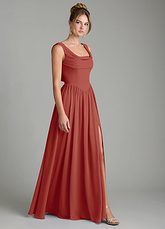 Azazie Novi Robes de demoiselle d'honneur Robe Trapèze en Mousseline de soie Plissée Terracotta image2