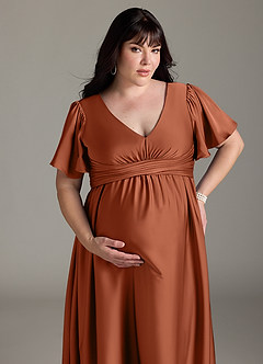 Azazie Verna vestidos de dama de honor de maternidad Vestido de Corte En A Volante Hasta el suelo Satén Elástico image15