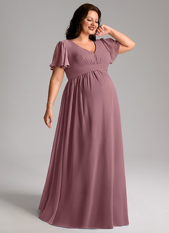 Azazie Verna Maternity Bridesmaid Dresses A-Line V-Neck Ruched Chiffon Floor-Length Dress image7