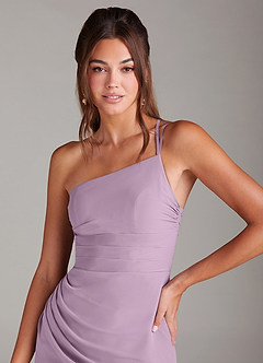 Azazie Eren Bridesmaid Dresses Wisteria Sheath One Shoulder Chiffon Dress image6
