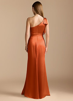 Azazie Rinna Bridesmaid Dresses Burnt Orange Mermaid Ruched Metallic Satin Dress image7
