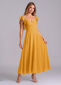 Azazie Leilani Bridesmaid Dresses Butterscotch A-Line Ruched Chiffon Dress image3