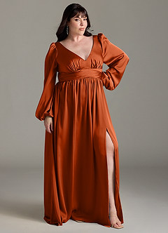 Azazie Norah Bridesmaid Dresses Burnt Orange A-Line Stretch Satin Dress image9