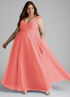 Azazie Luxi Bridesmaid Dresses Coral A-Line Pleated Tulle Dress image8
