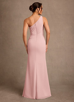 Azazie Floy Mother of the Bride Dresses Powder Pink Sheath One Shoulder Chiffon Dress image3