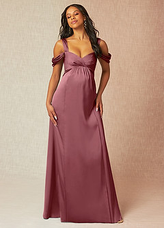 Azazie Rhea Maternity Bridesmaid Dresses A-Line Off-The-Shouler Pleated Stretch Satin Floor-Length Dress image4