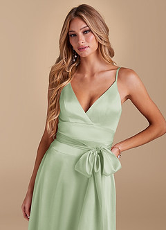 Azazie Sophia Venta Final Vestido de Salvia Polvorienta de Satén Metálico de Corte en A con Con bolsillos image6