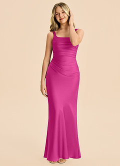 Azazie Agustina Junior Robe Fourreau en Satin extensible Plissé Fuchsia image3