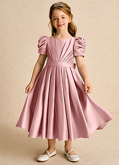 Azazie Miriam Flower Girl Dresses Dusty Rose Ball-Gown Pleated Matte Satin Dress image2