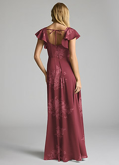 Azazie Bondi Robes de demoiselle d'honneur Robe Trapèze en Satin extensible Arc Bouquet De Fleurs Bordeaux image4