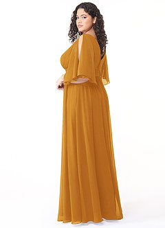 Azazie Temeka Brautjungfernkleider A-Linie Gestreift Chiffon Kleid Butterscotch image10