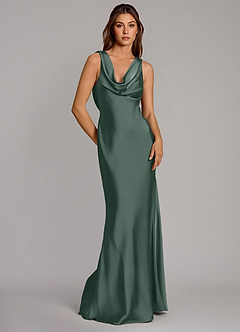 Azazie Cheryl Bridesmaid Dresses Sea Moss Mermaid Stretch Satin Dress image1