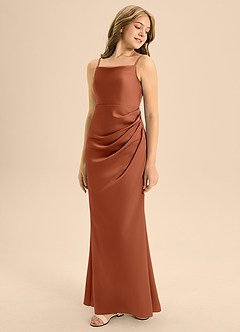 Azazie Renna Junior Cedar Rose A-Line Pleated Stretch Satin Dress image1