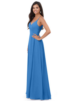 Azazie Lennon Bridesmaid Dresses Blue Jay A-Line Lace Chiffon Dress image4