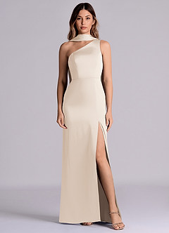 Azazie Phaedra Bridesmaid Dresses White Alabaster A-Line One Shoulder Stretch Satin Dress image1